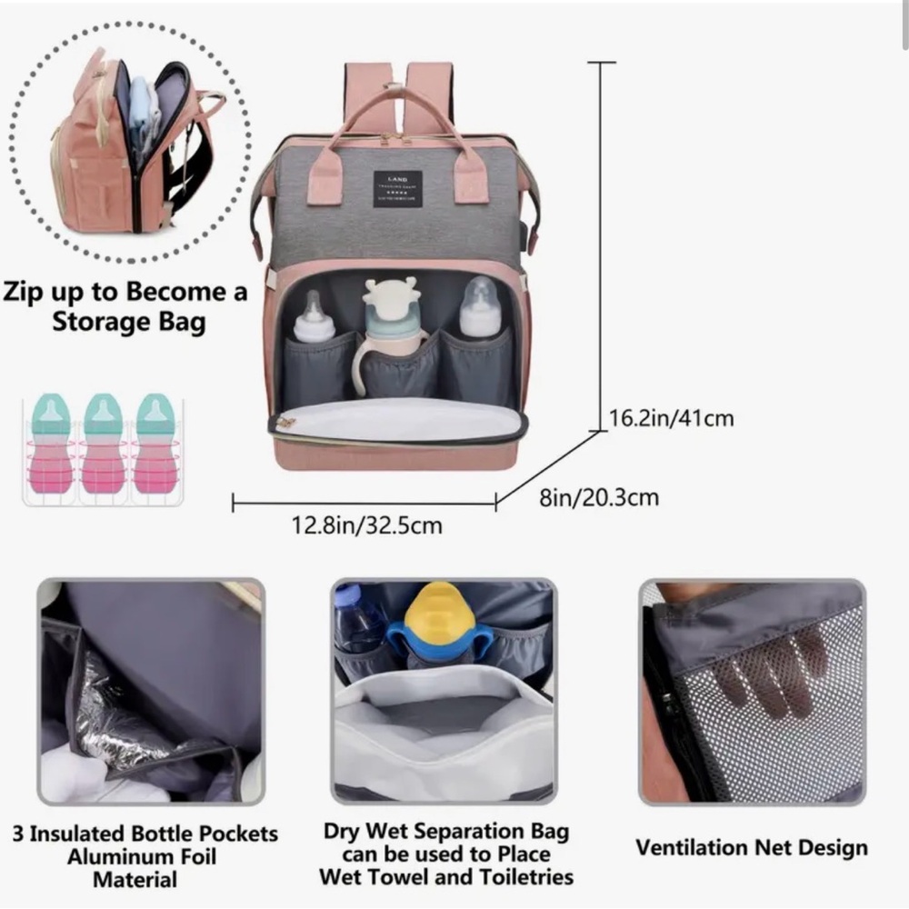 Black Multi-Function Diaper Bag with Bassinet NWT - image 13